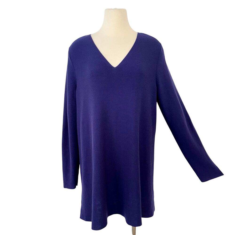 Eileen Fisher Organic Cotton Knit Sweater Pullover V-Neck Long Sleeve Purple XL